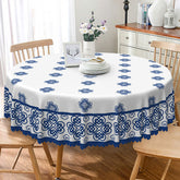 Aperturee - Aperturee Retro Blue and White Round Tablecloth with Floral Cloud Pattern for Vintage and Chinoiserie Style Decor